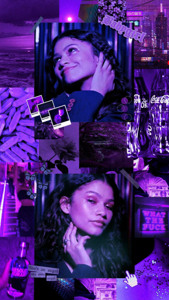 Vibrant Purple Rue Bennett Collage Wallpaper - Euphoria Aesthetic