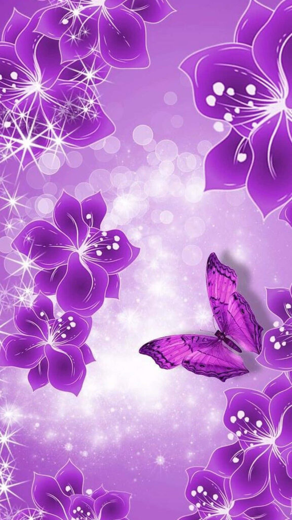 Dreamy Purple Flower Wallpaper with Butterfly - Enchanting Background