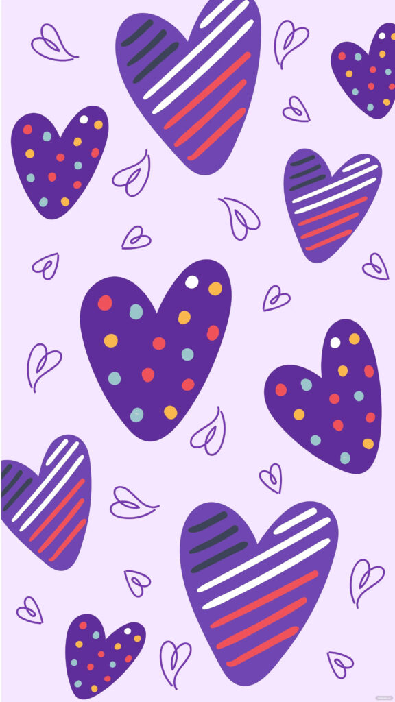 Vibrant Purple Hearts Wallpaper: Colorful Dots & Whimsical Design