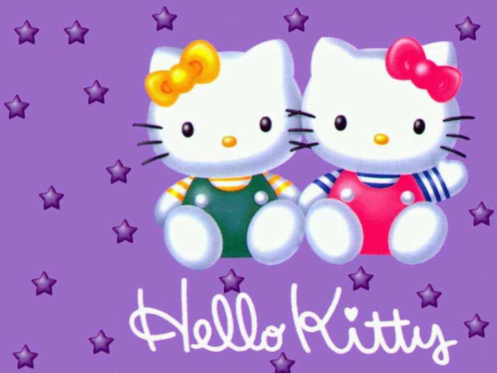 Purple Hello Kitty Wallpaper with Colorful Characters & Stars
