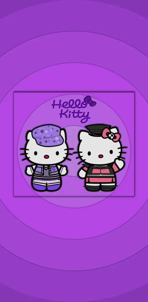 Vibrant Purple Hello Kitty Wallpaper with Adorable Duo