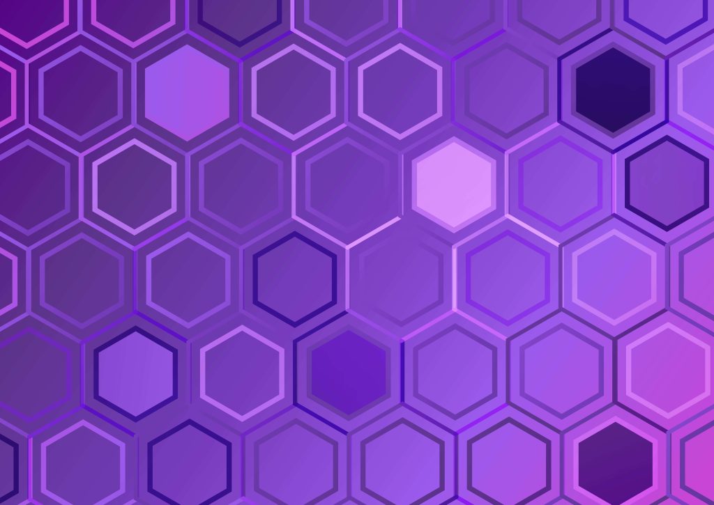 Abstract purple hexagon wallpaper with 3D layered geometric pattern and vibrant violet gradients