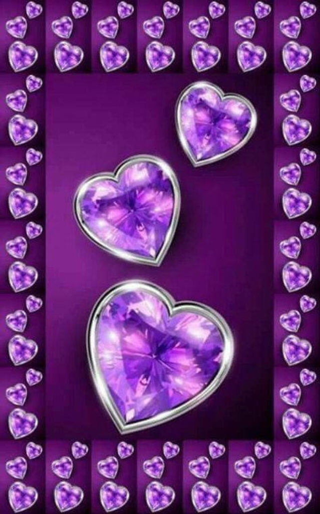 Vibrant Purple Jewel Hearts Wallpaper with Silver Border Background