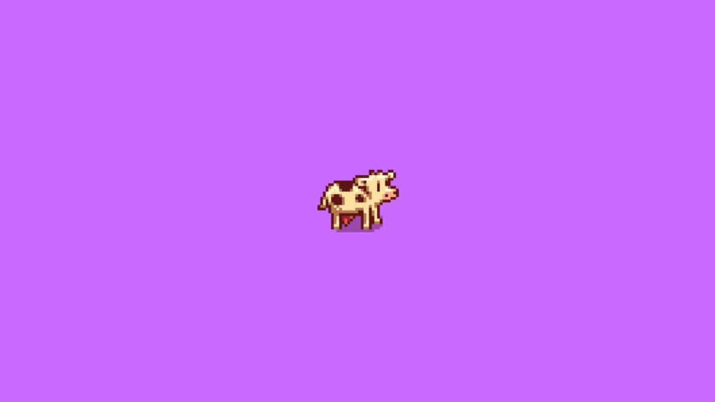Vibrant Purple Minimalist Wallpaper with Pixelated Cow Design