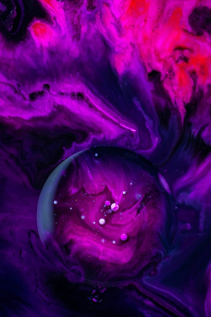 Vibrant Purple Macro Abstraction: Cosmic Paint Stains Background Wallpaper