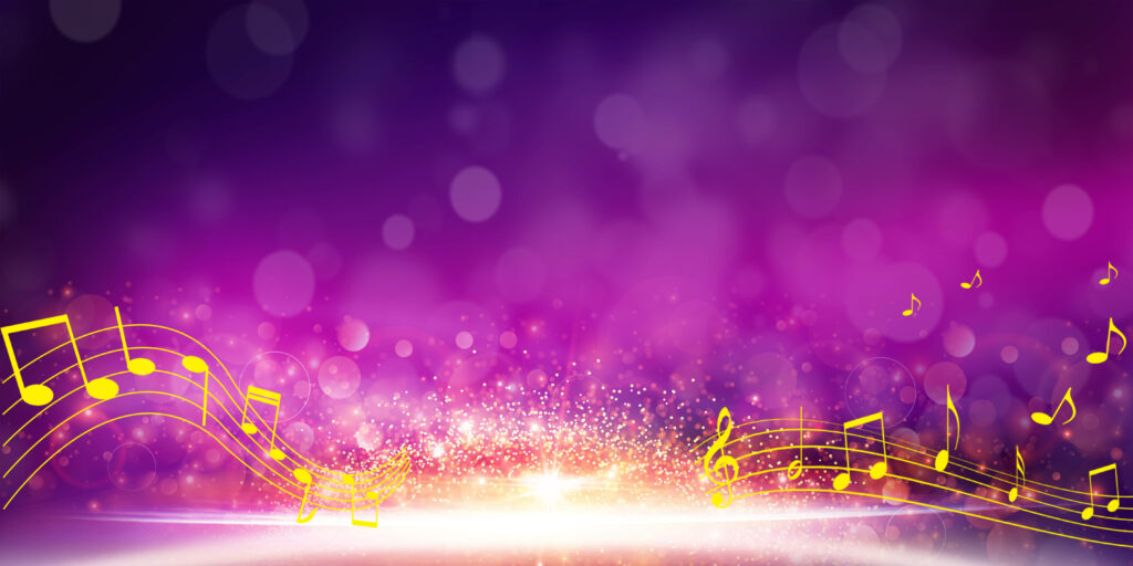 Vibrant Purple Wallpaper with Sparkles & Yellow Musical Notes
