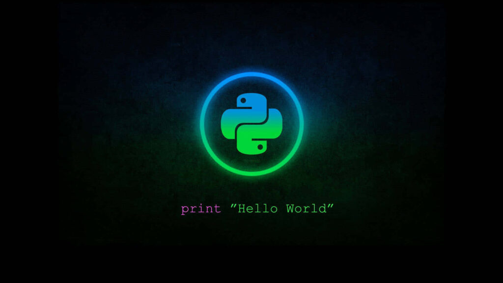 Vibrant Python Logo Wallpaper with 'Hello World' Code in Green & Blue