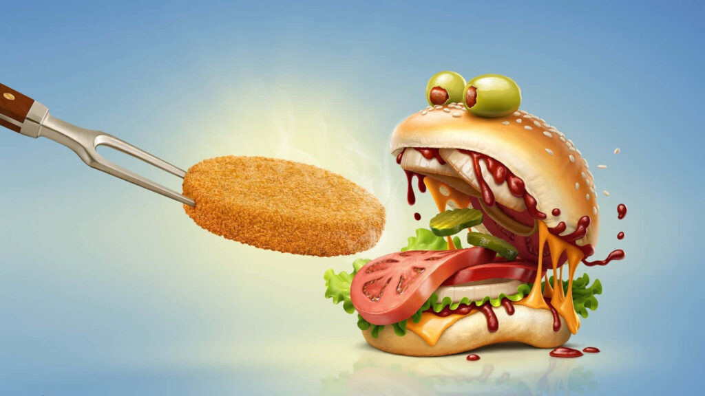 Playful Burger Character Wallpaper: Fun & Vibrant Food Art