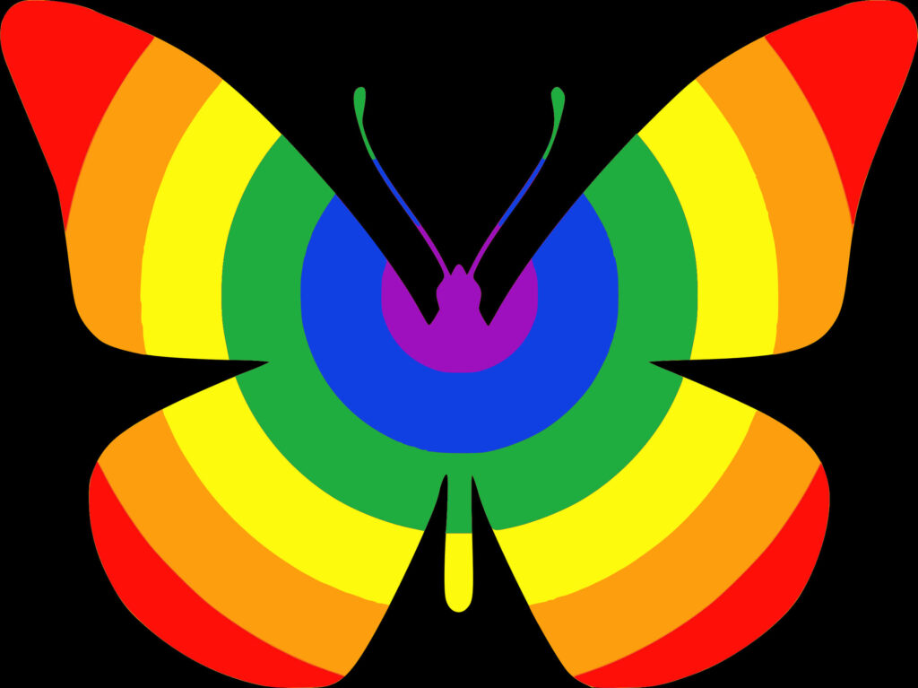 Vibrant Abstract Butterfly Wallpaper: Rainbow Colors on Dark Background