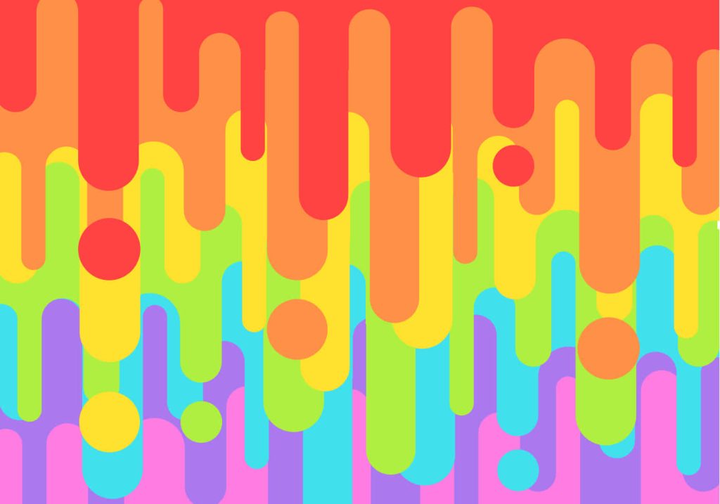 Vibrant rainbow dripping pattern wallpaper with smooth shapes and floating circles LGBT pride background
