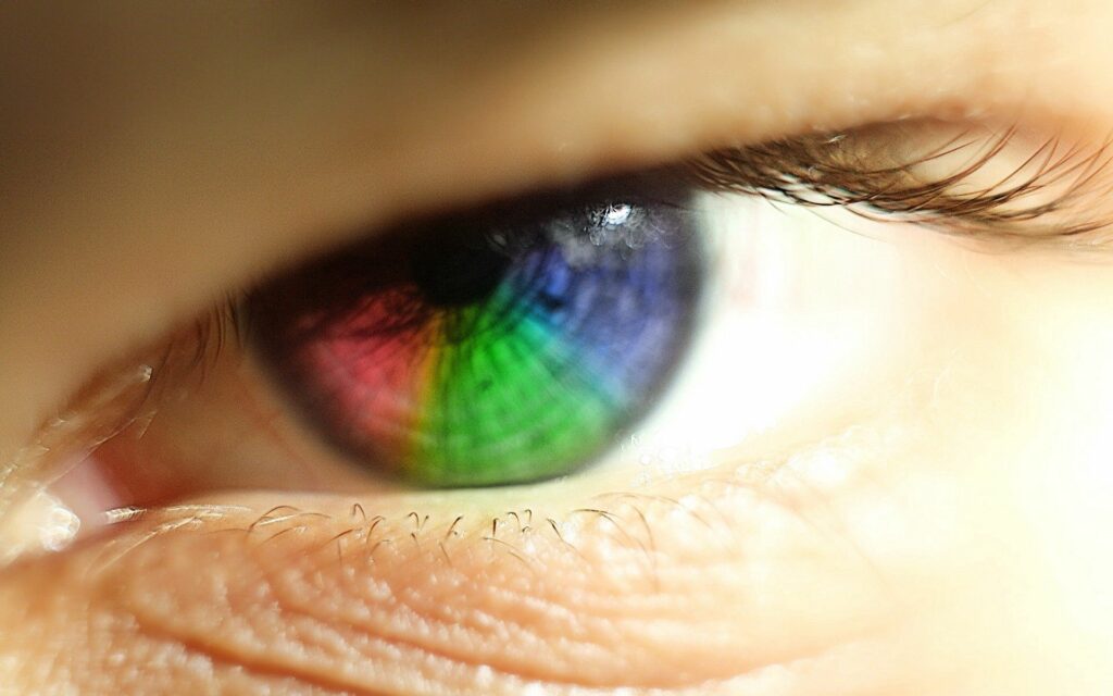 Vibrant Rainbow Eye Wallpaper with Detailed Iris and Eyelashes