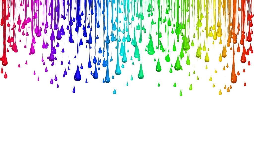 Rainbow glossy paint drips cascade in a vibrant liquid gradient on a clean white background wallpaper