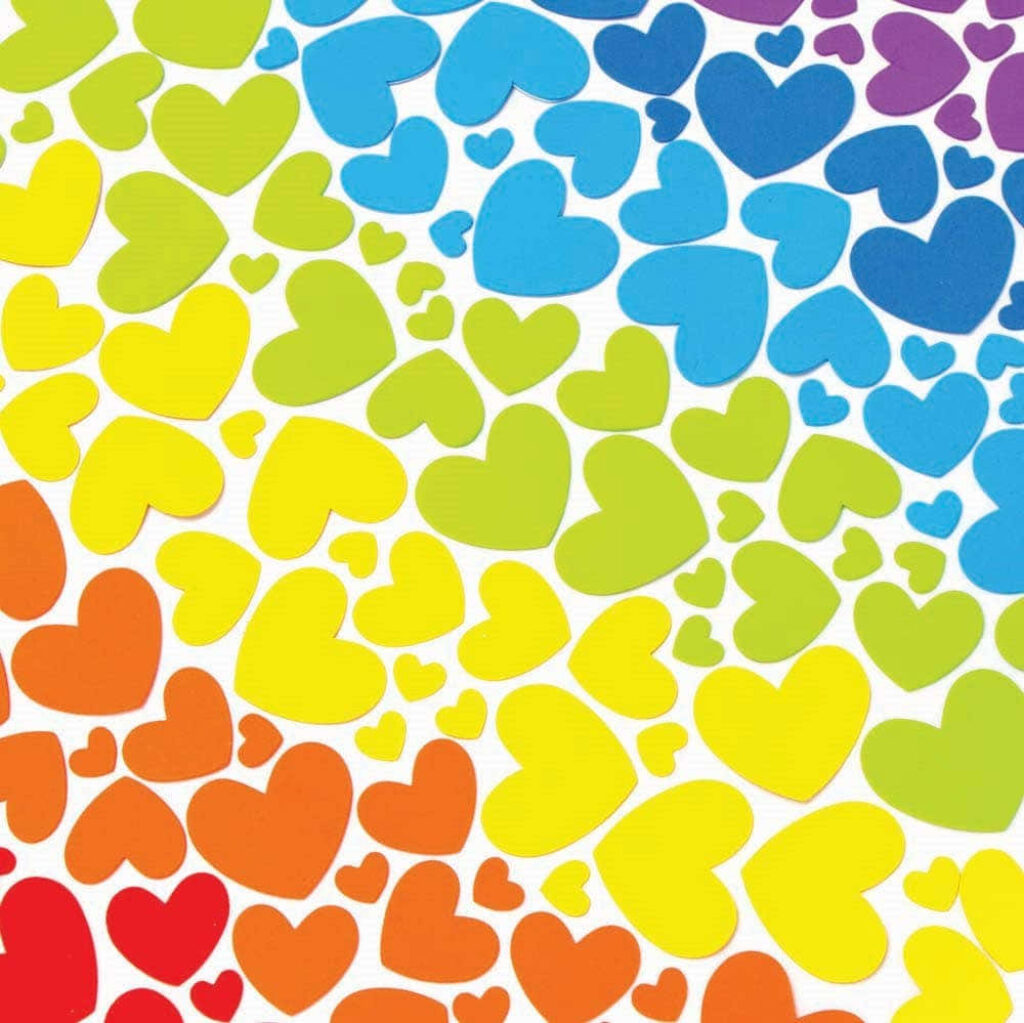 Cheerful Colorful Heart Wallpaper in Rainbow Gradient Background