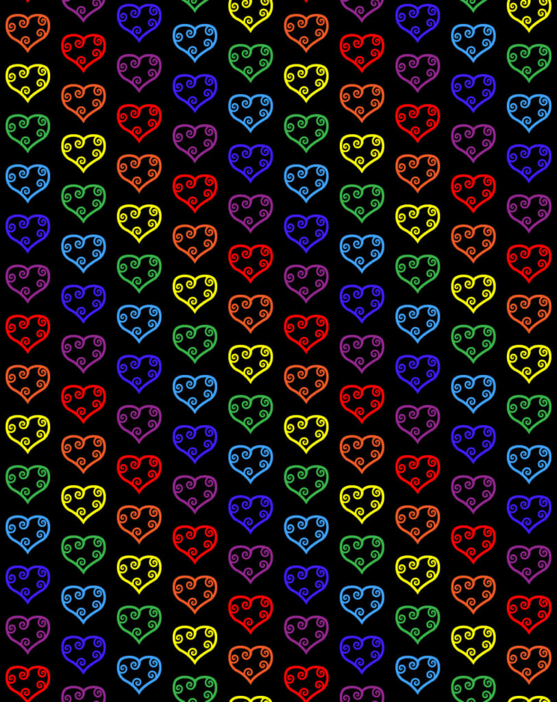 Vibrant Rainbow Hearts Wallpaper on Black Background - Playful Design