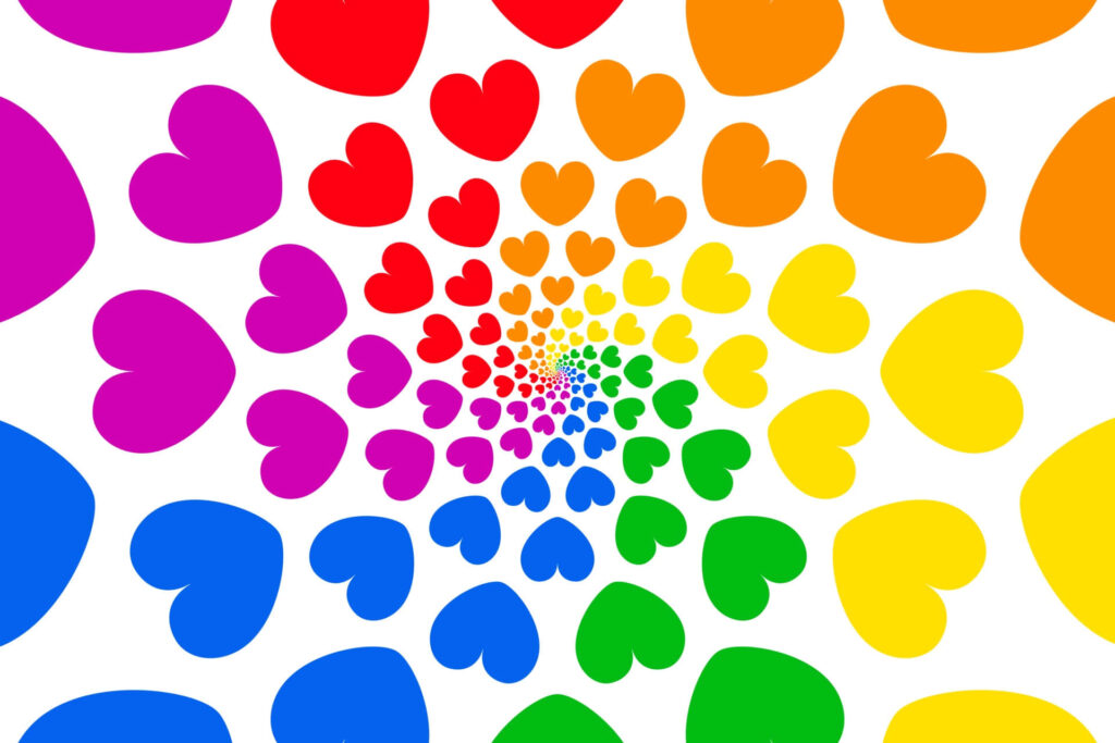 Vibrant Rainbow Hearts Wallpaper on Clean White Background