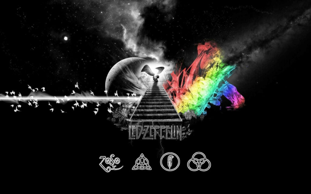 Vivid Rainbow Led Zeppelin Wallpaper with Celestial Elements
