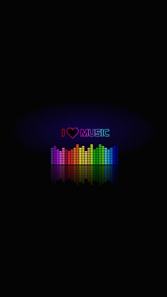 Vibrant Music Spectrum Equalizer Wallpaper with I ♥ MUSIC Inscription
