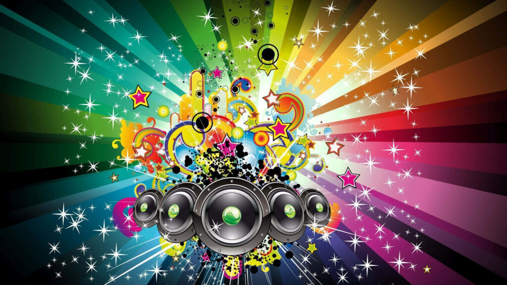 Vibrant Rainbow Music Theme Wallpaper with Starry Patterns