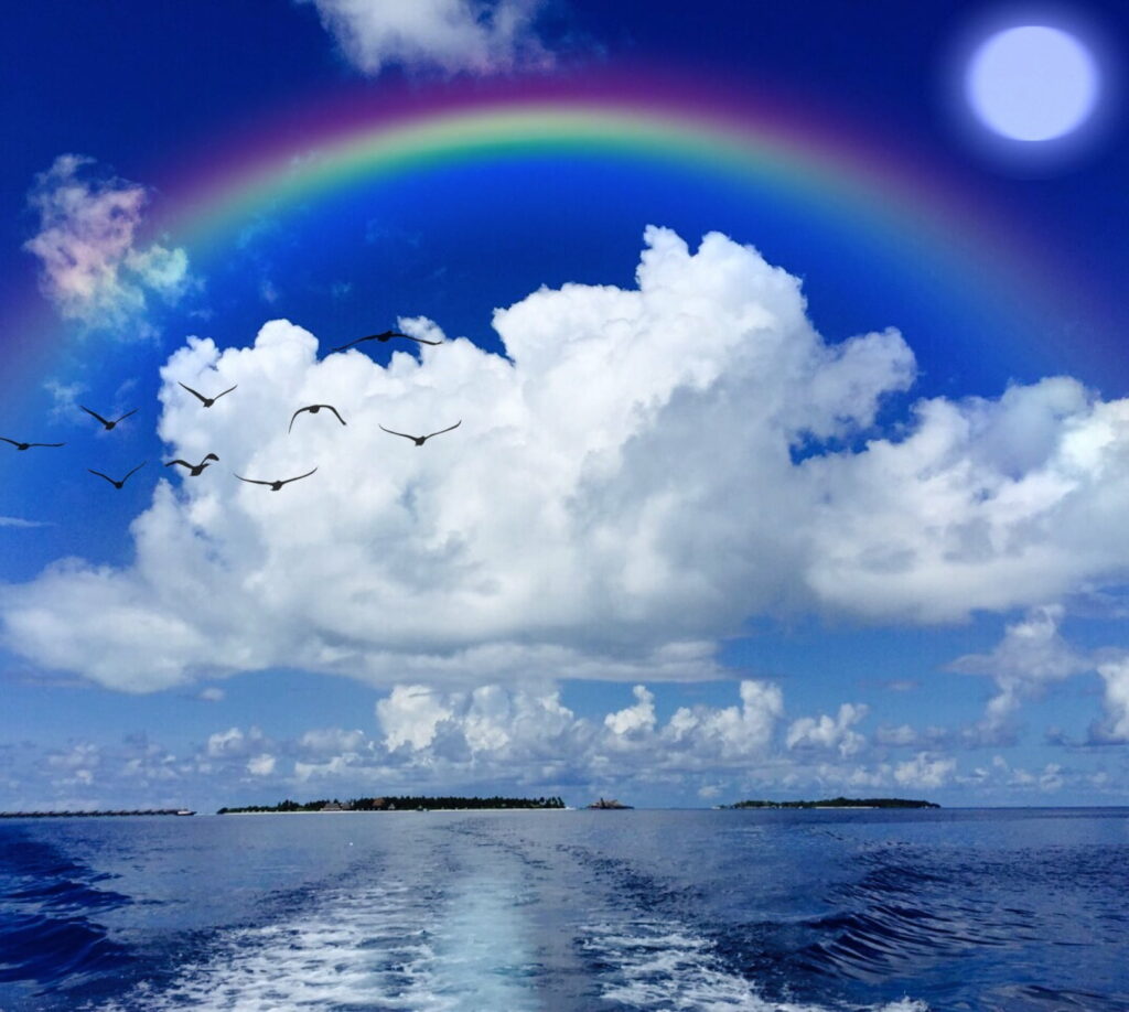 Vibrant Rainbow Over Clouds & Ocean - Stunning HD Wallpaper