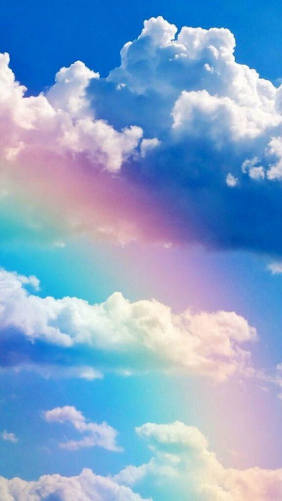Bright Sunny Sky with Rainbow: Cheerful HD Phone Wallpaper Background
