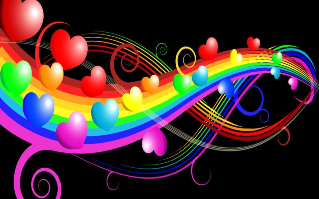 Rainbow Heart Pathway Wallpaper - Love & Joy on Black Background