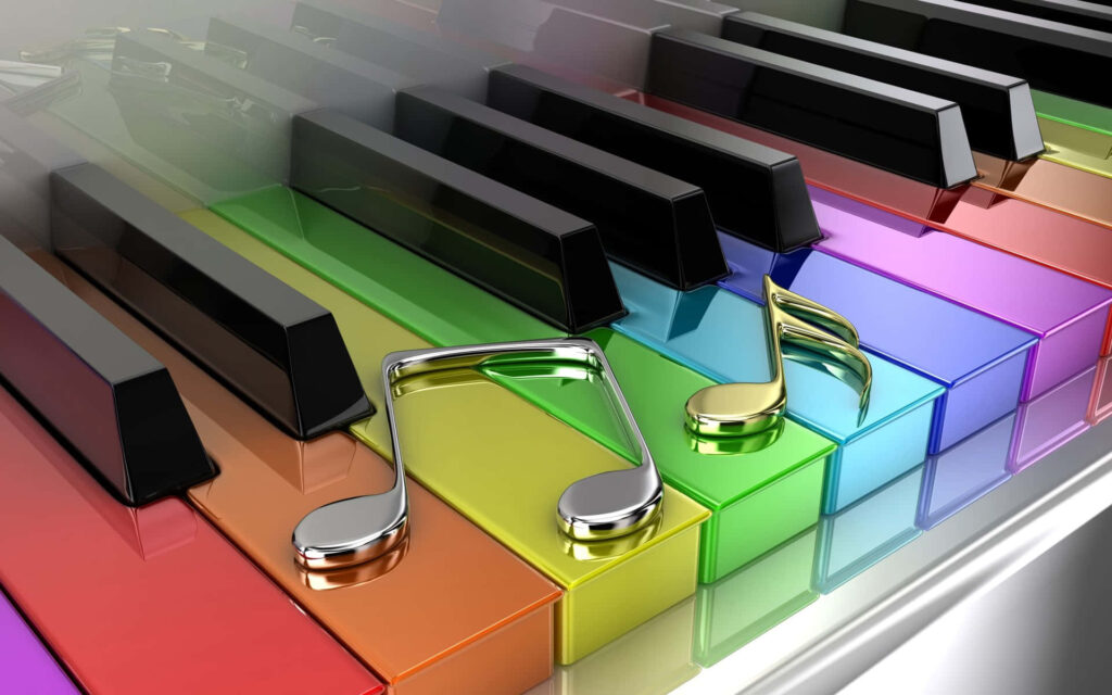 Vibrant Rainbow Piano Wallpaper: Creative Music Background Design