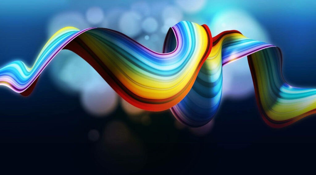 Vibrant Rainbow Ribbon Floating on a Serene Blue Space - Breathtaking Full HD Tablet Wallpaper