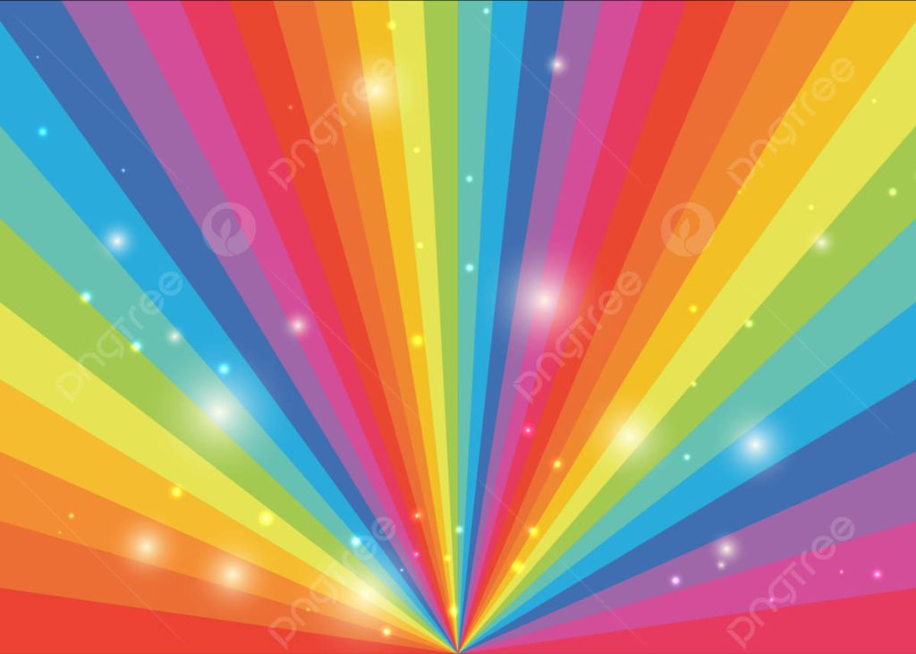 Vibrant rainbow sunburst wallpaper with colorful stripes and glowing sparkles background design