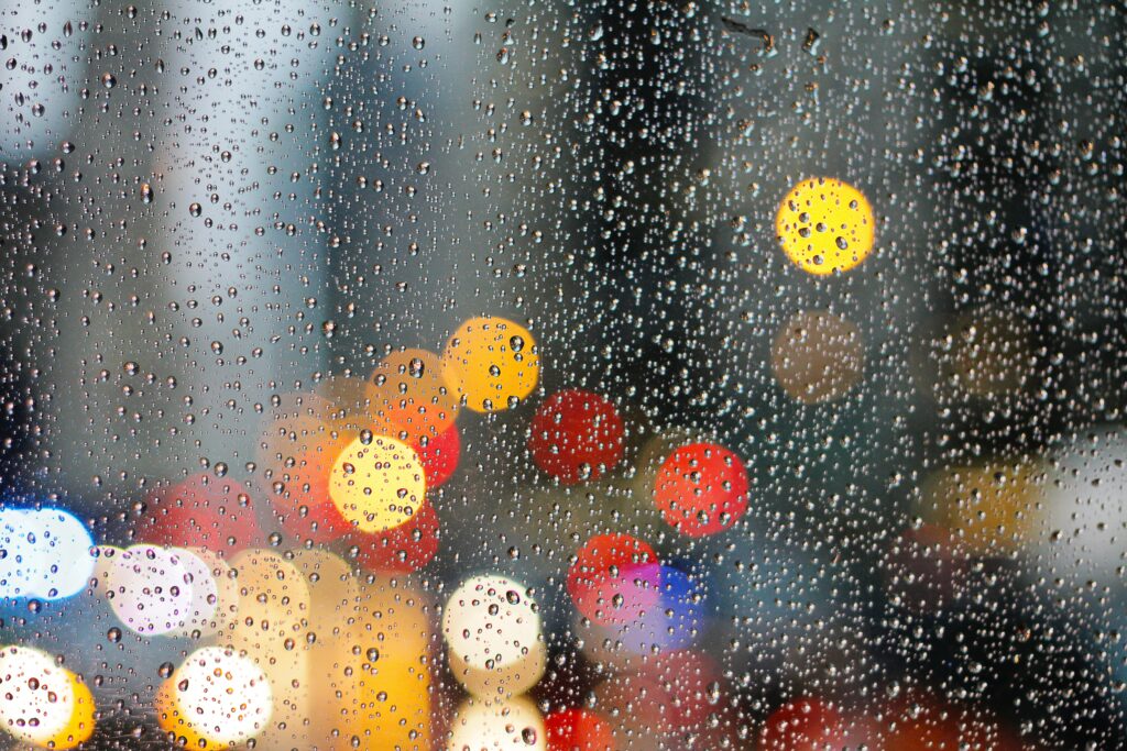 Vibrant Raindrop Wallpaper: Colorful Bokeh City Lights Background