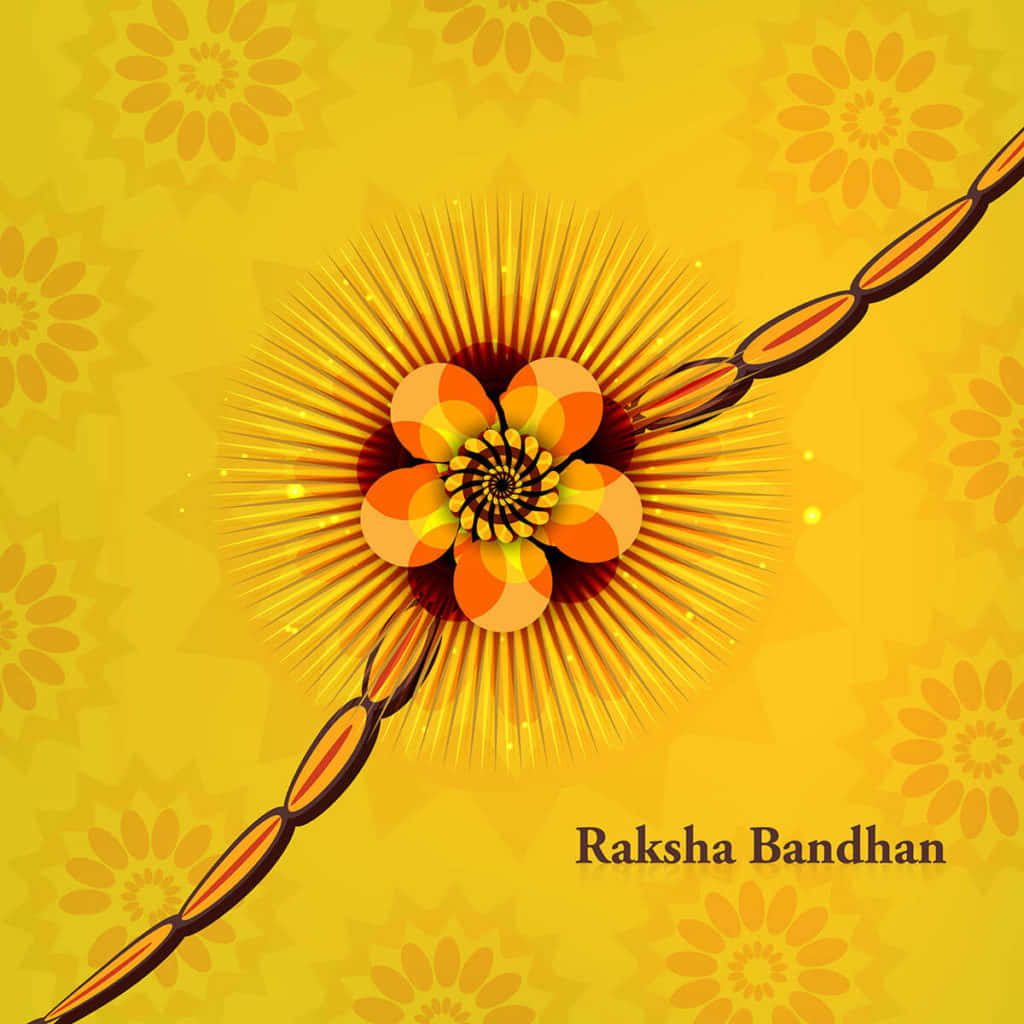 Vibrant Raksha Bandhan wallpaper with orange floral Rakhi on radiant yellow festive background
