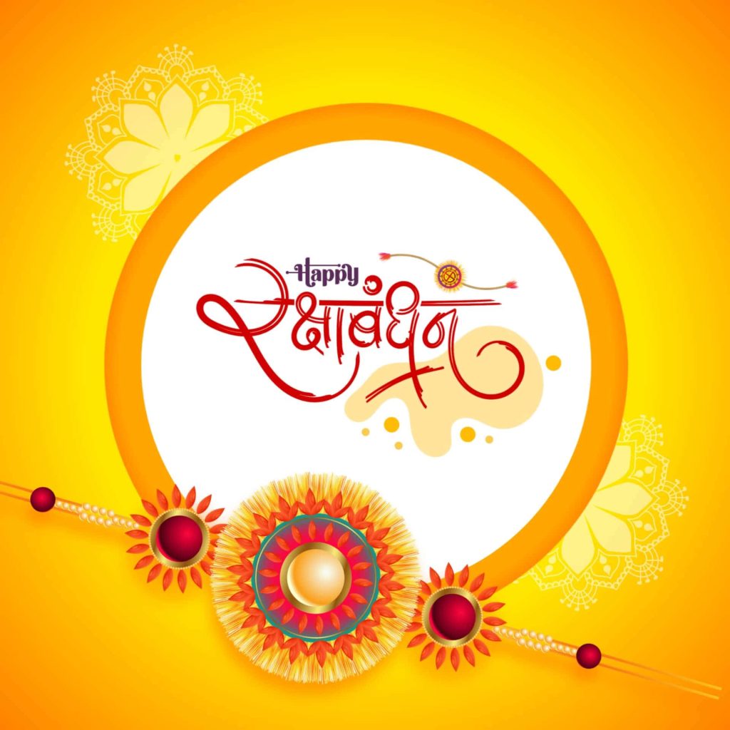 Vibrant Raksha Bandhan greeting card wallpaper with colorful Rakhis yellow background festive design