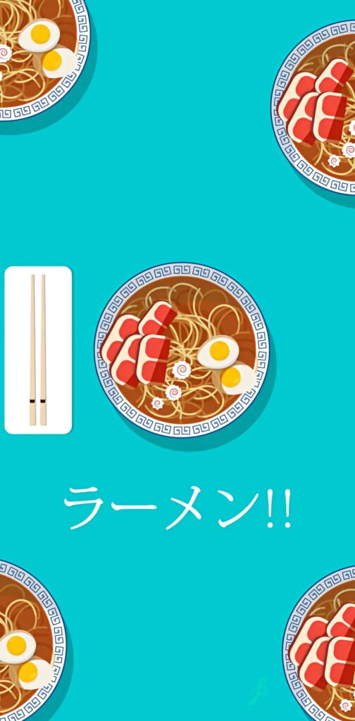 Colorful Ramen Artwork Wallpaper: Cute Bowls on Bright Blue