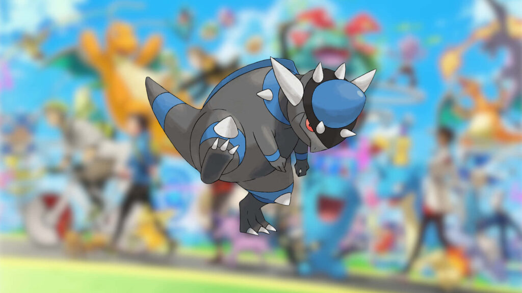 Dynamic Rampardos Wallpaper: Vibrant Pokémon Background Art