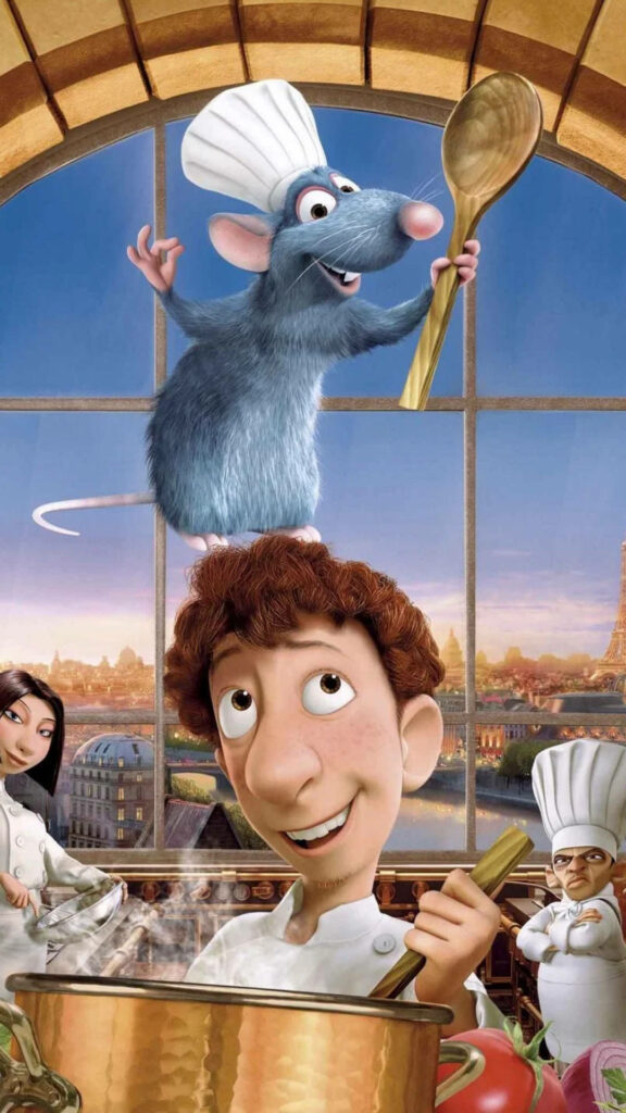 Vibrant Ratatouille Wallpaper: Remy & Linguini in a Paris Kitchen