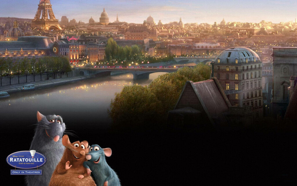 Charming Ratatouille Wallpaper: Django, Emile, & Remy in Paris