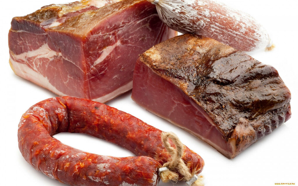 Vibrant Raw Beef & Smoked Meat Wallpaper: Textured Food Background