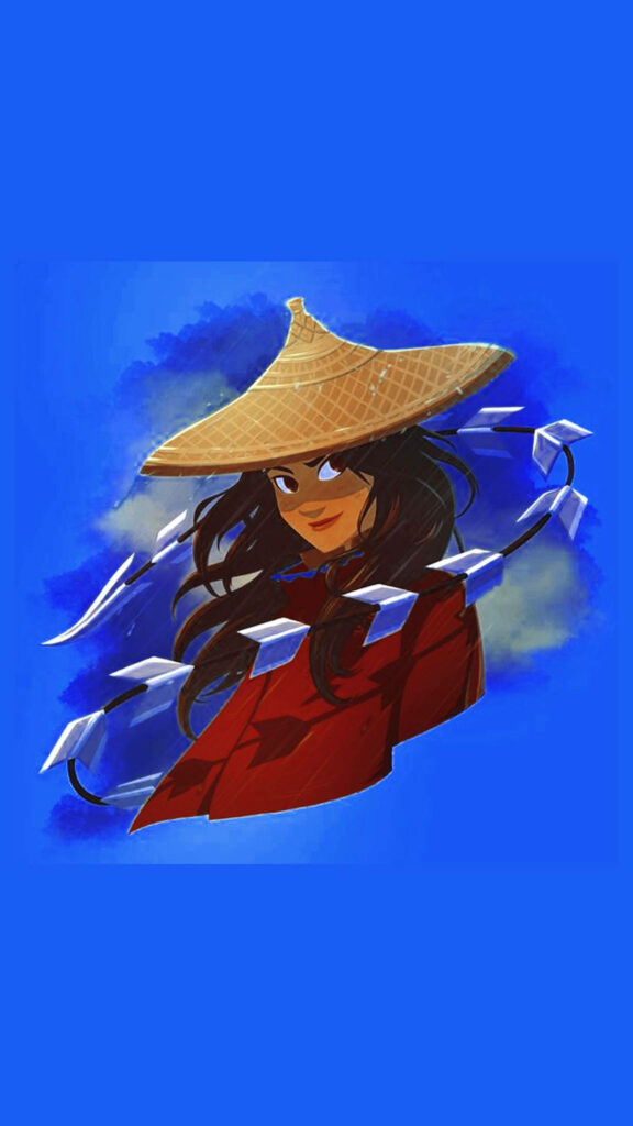 Vibrant Raya Wallpaper: Confident Portrait Against Striking Blue Background