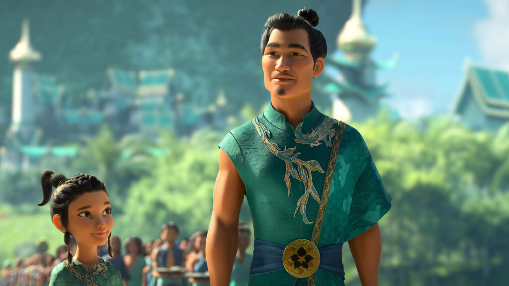 Raya and Chief Benja Wallpaper: Vibrant Outdoor Scene & Costumes
