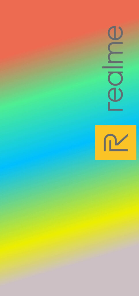 Vibrant Realme Logo on a Gradient Rainbow Wallpaper