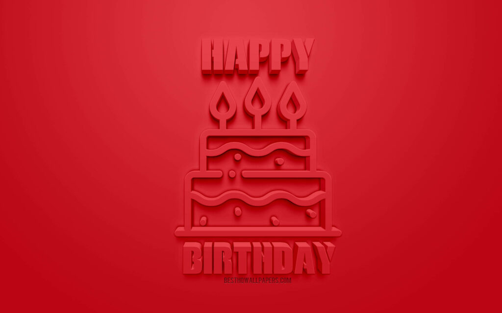 Festive Red Birthday Wallpaper: Bold Happy Birthday with Cake & Candles