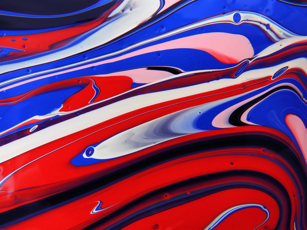 Vibrant red blue white fluid art wallpaper glossy abstract marbling modern artistic background