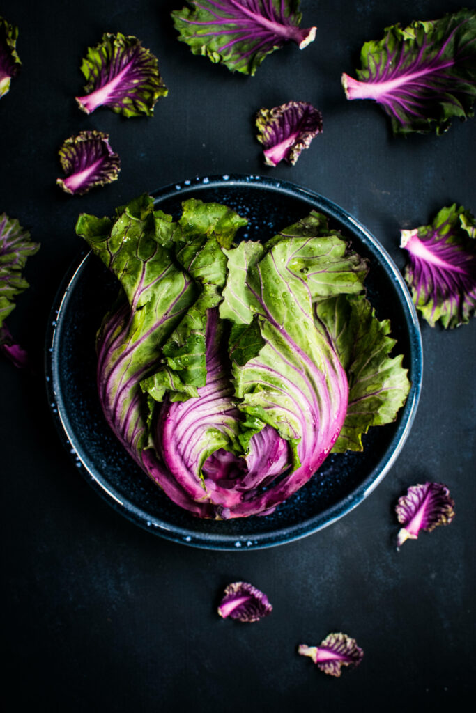 Vibrant Red Cabbage Still Life: Crisp Textures for Healthy Salads Wallpaper