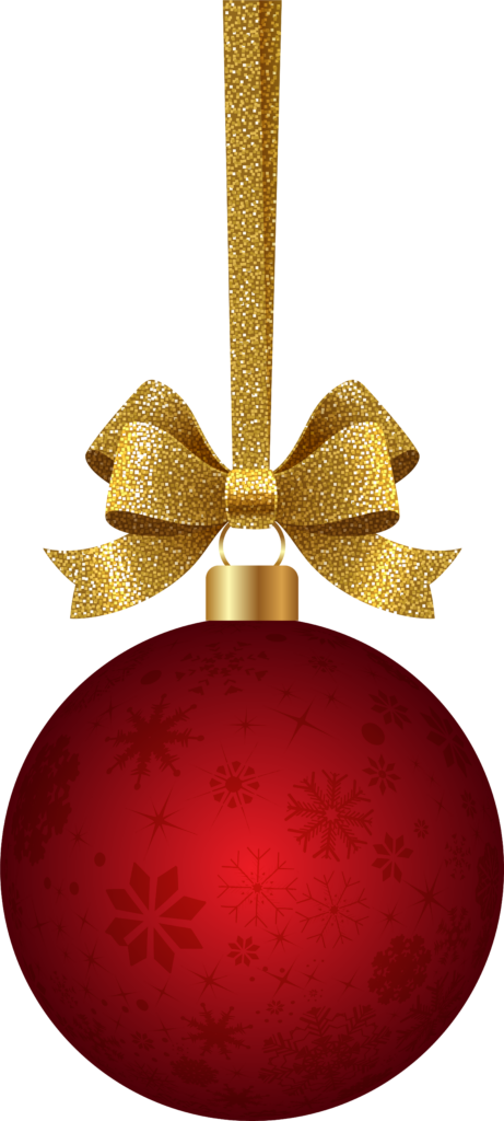 Vibrant Red Christmas Ball Wallpaper with Snowflakes & Gold Ribbon