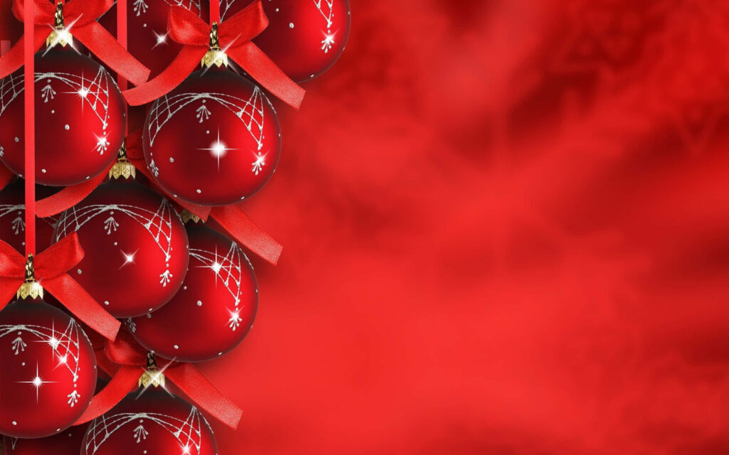 Vibrant Red Christmas Wallpaper with Elegant Ornaments & Patterns
