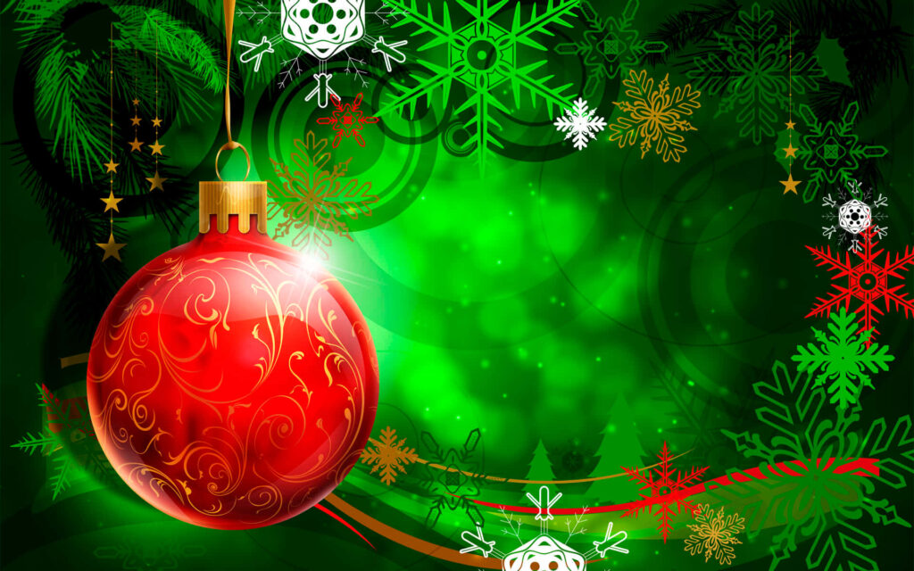 Vibrant Red Christmas Ornament Wallpaper with Snowflakes & Patterns