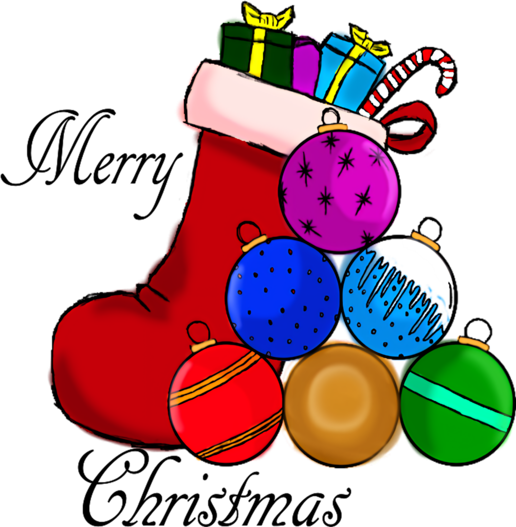 Vibrant Red Christmas Stocking & Colorful Ornaments Wallpaper