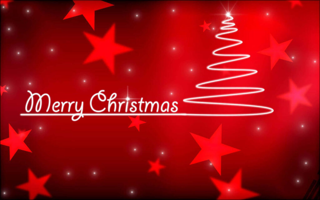 Vibrant Red Christmas Wallpaper with Stars & Elegant Tree Design
