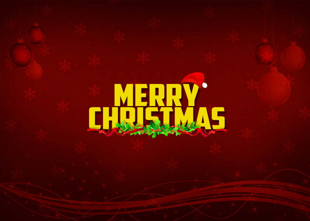 Cheerful Red Christmas Wallpaper with Snowflakes & Bold 'Merry Christmas'