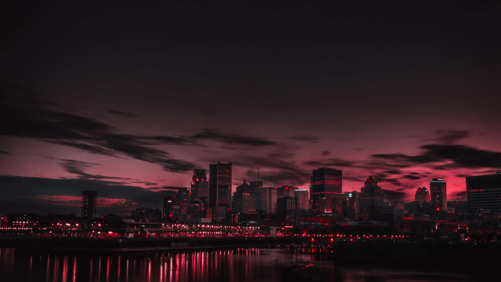 Stunning Red-lit City Skyline Reflection - Evening Sky Wallpaper