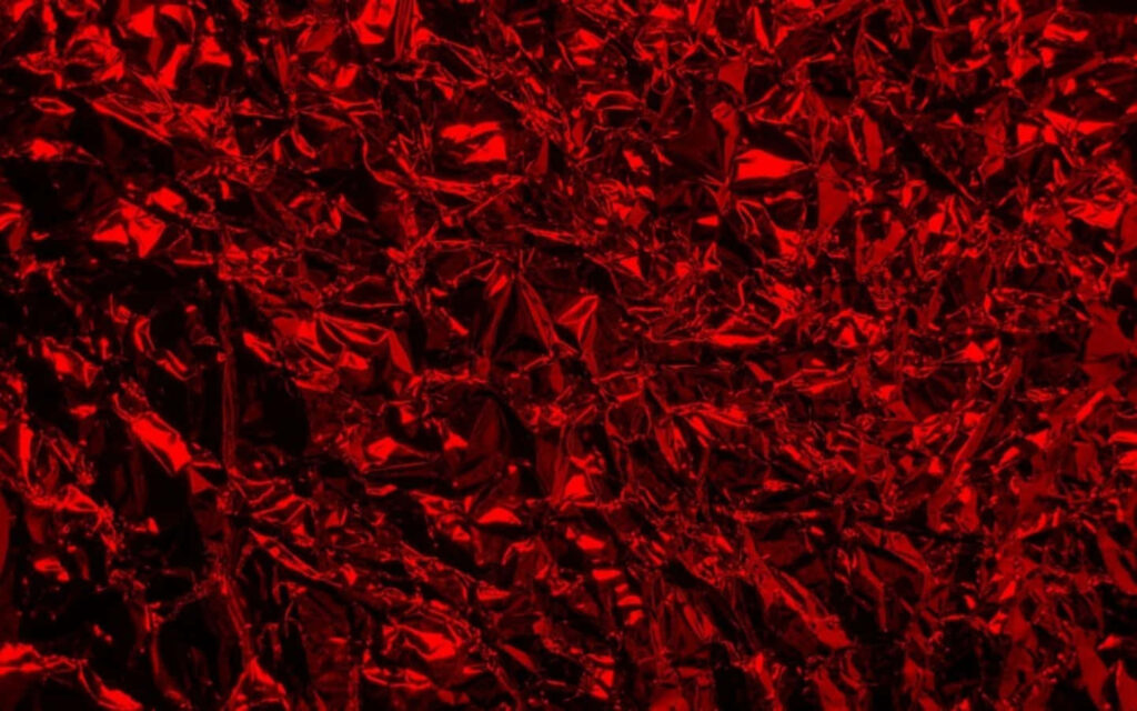Vibrant Red Crumpled Foil Wallpaper: Textured Close-Up Details